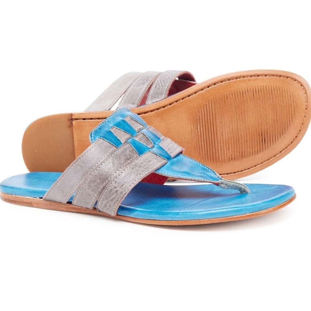 Bed Stu Yoli Thong Sandals Leather Hand Made Ocean Blue size 7 NEW in Box $100